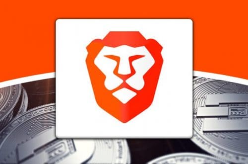 logo de brave avec des jetons de cryptos à l'arrière